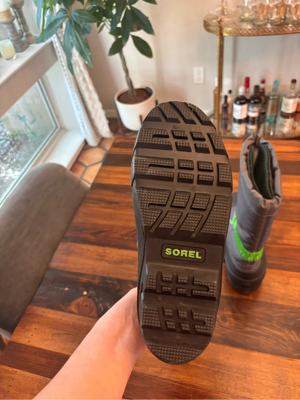 SOREL Kids' Grey Winter Snow Boot with Lime Accents NWT